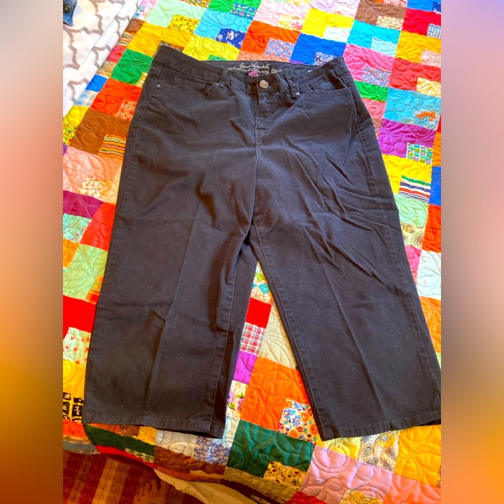 Capris, Gloria Vanderbilt, Zipper front, Black, Size 14